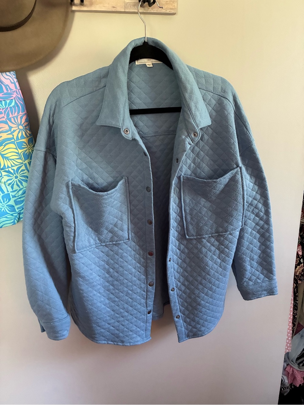 Quilted Shacket Jacket in Light Blue - Women's Oversized Coat size large